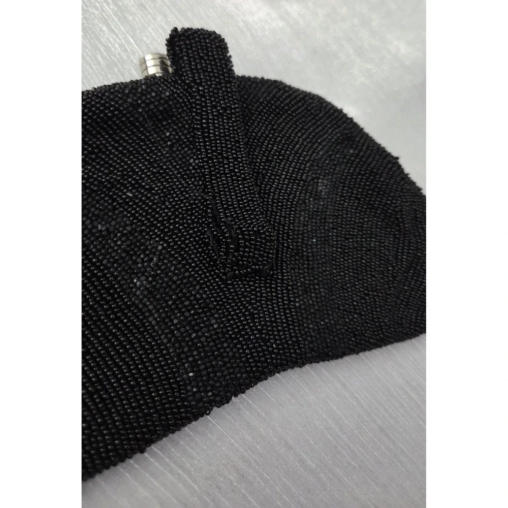 Vintage Black Hand Beaded Evening Bag Purse‎ Clutch Belgium w/ Original Mirror